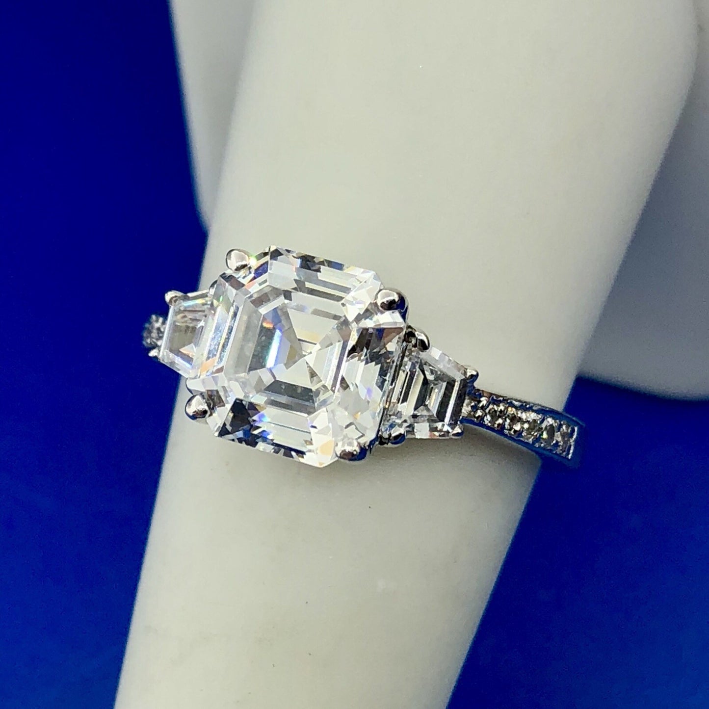 Sterling Silver Asscher Cubic Zirconia Solitaire Accents Engagement Bridal Ring
