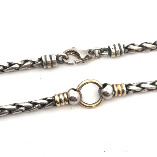 14K Yellow Gold Sterling Silver 925 Classic Wheat Cable Station Necklace