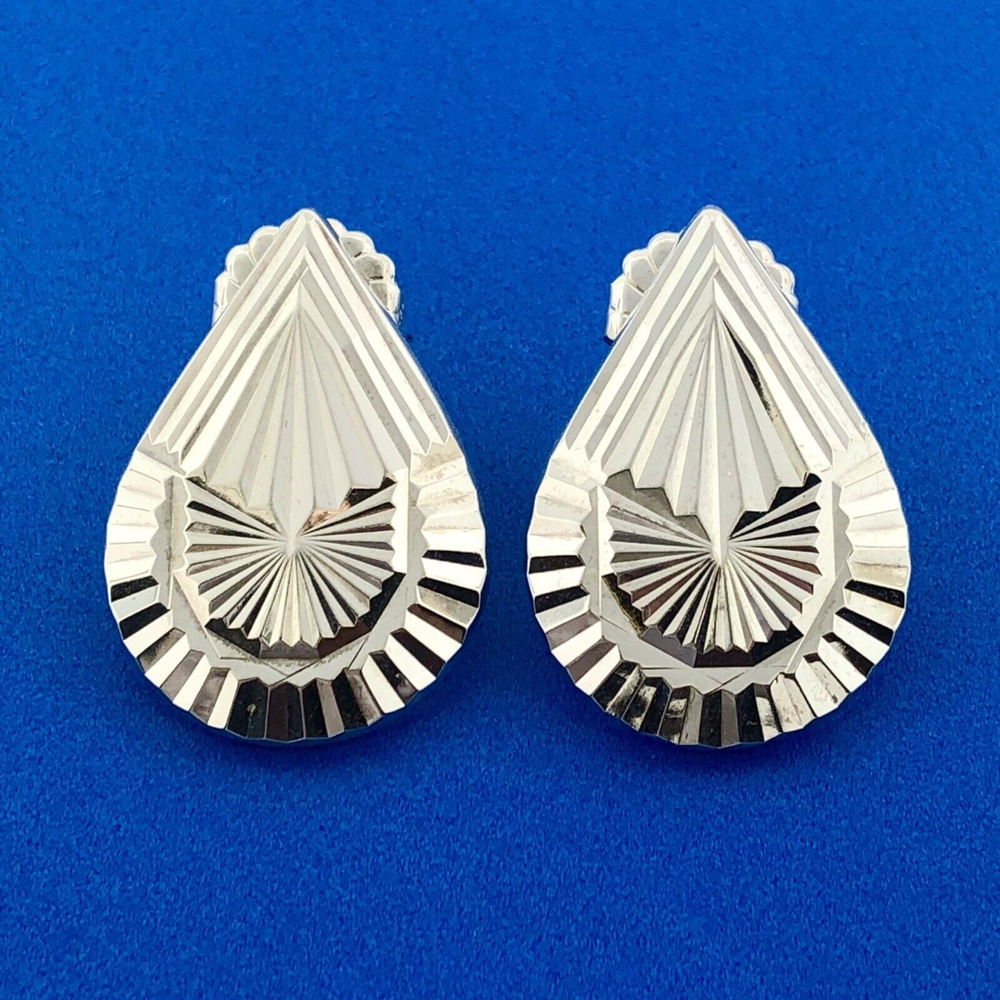 Southwest Sterling Silver 925 Textured Teardrop Friction Back Stud Earrings