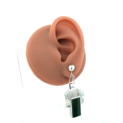 Designer Sterling Silver Chrysoprase Panel Modernist Statement Clip On Earrings