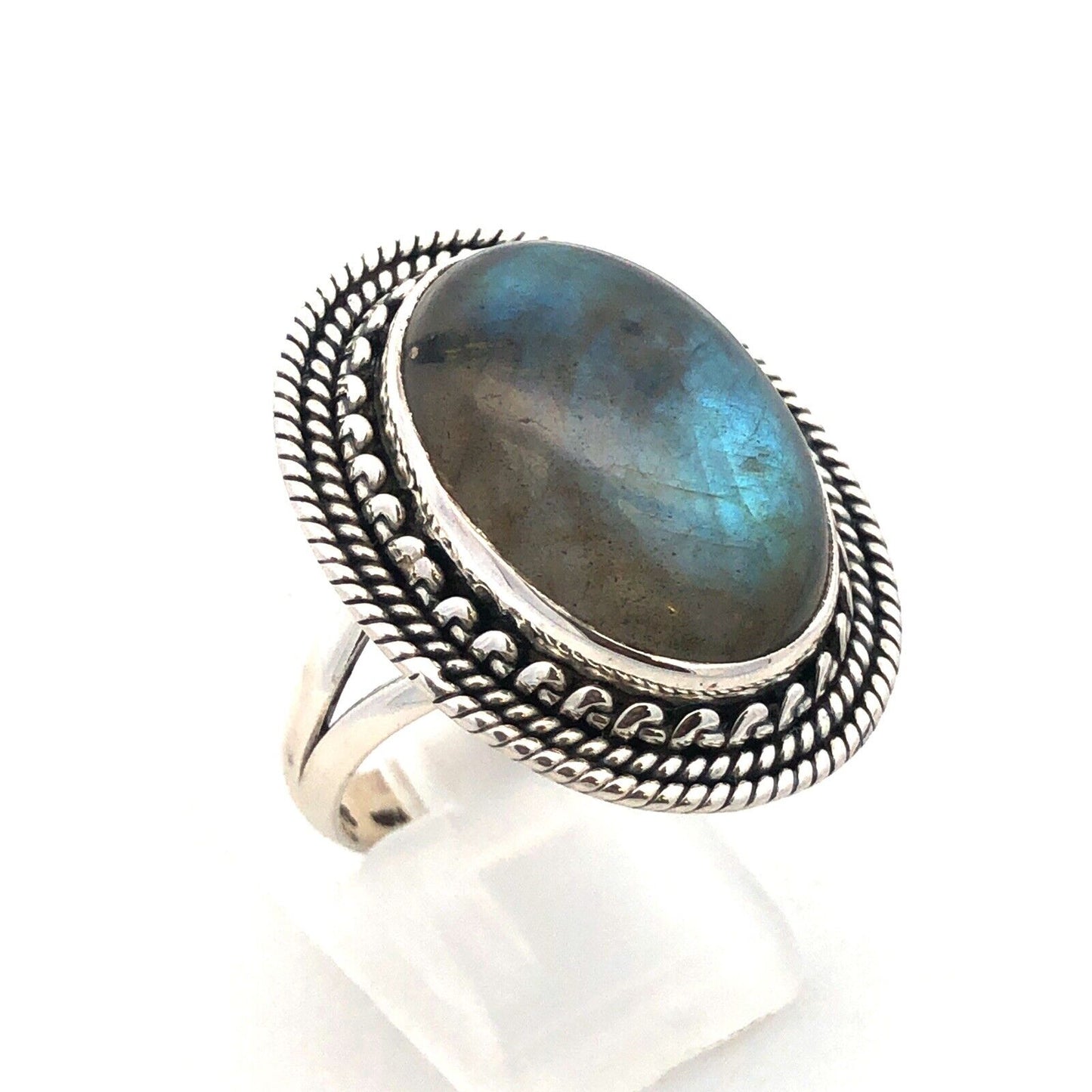 Designer YS 925 Sterling Silver Oval Labradorite Statement Ring