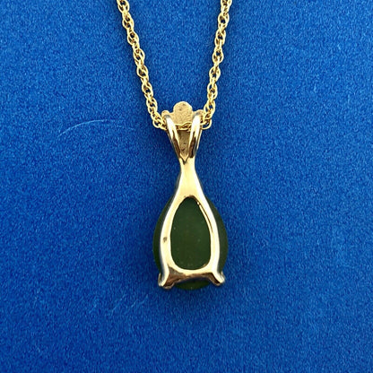 Vintage Designer BA Ballou 14K Yellow Gold Jade Jadeite Drop Pendant Necklace