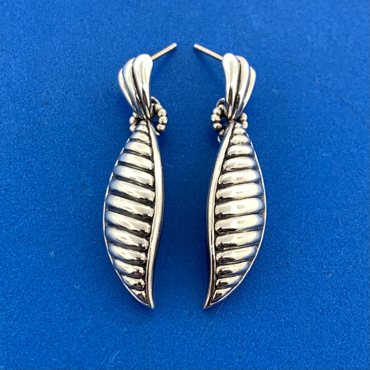 Lagos 925 Sterling Silver Leaves Collection Dangle Drop Statement Earrings