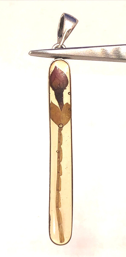Designer ATI 925 Sterling Silver Rose Bud Flower In Resin Long Oval Pendant
