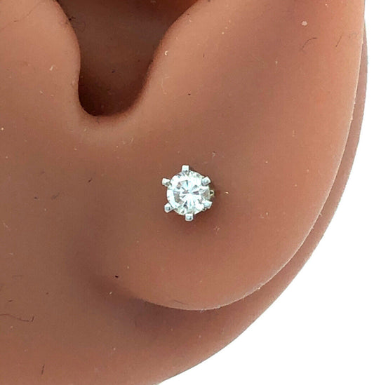 14K White Gold Round Diamond Solitaire April Anniversary Birthday Stud Earrings