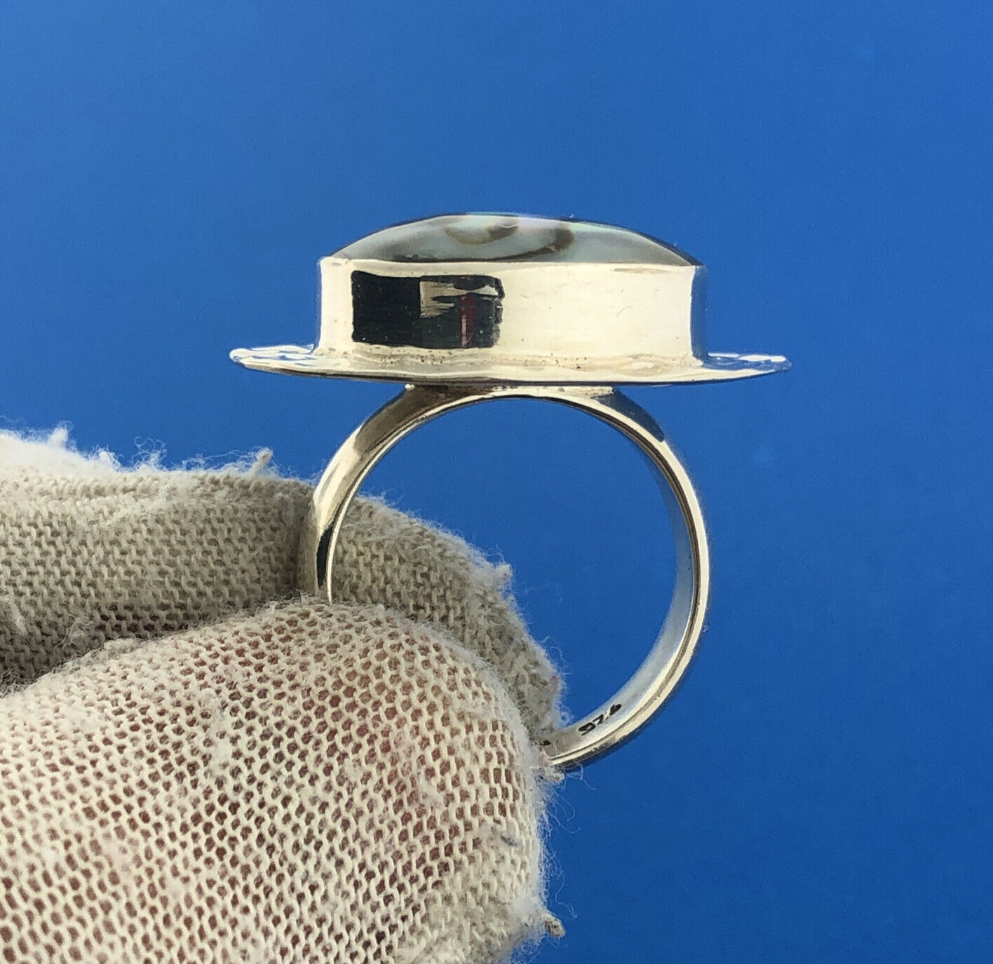 Designer CII Mexican Sterling Silver 925 Cabochon Abalone Shell Ring Size 7