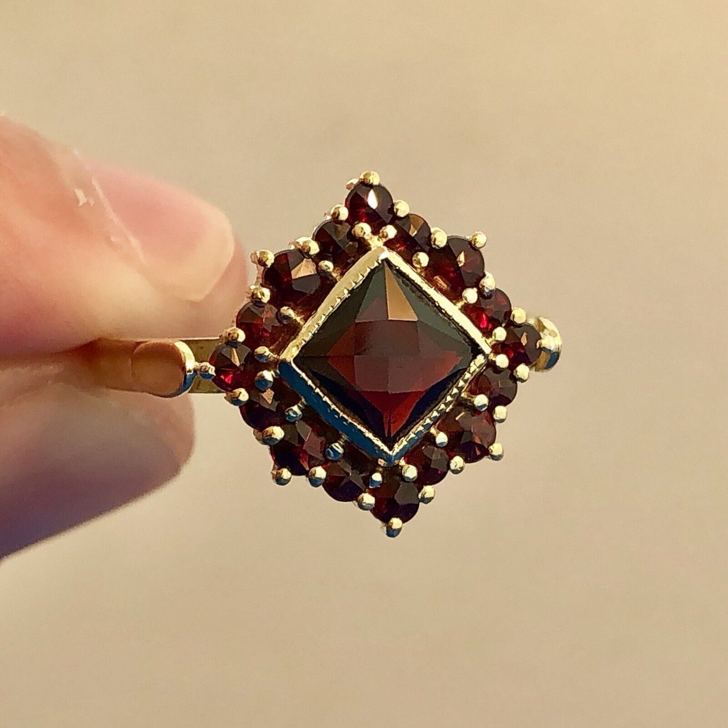 Vintage Designer Sterling Silver 925 Vermeil Garnet January Anniversary Ring