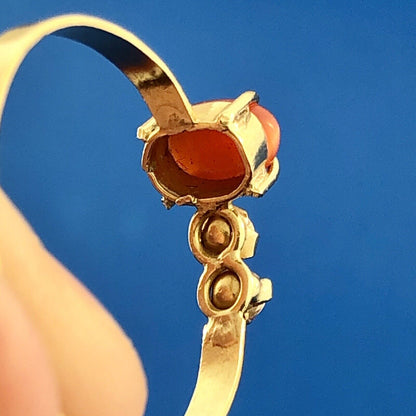 Vintage 14K Yellow Gold Orange Tiger Eye Cubic Zirconia Modern Free Form Ring