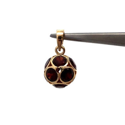 CID 14K Yellow Gold Round Red Garnet Ball January Anniversary Charm Pendant