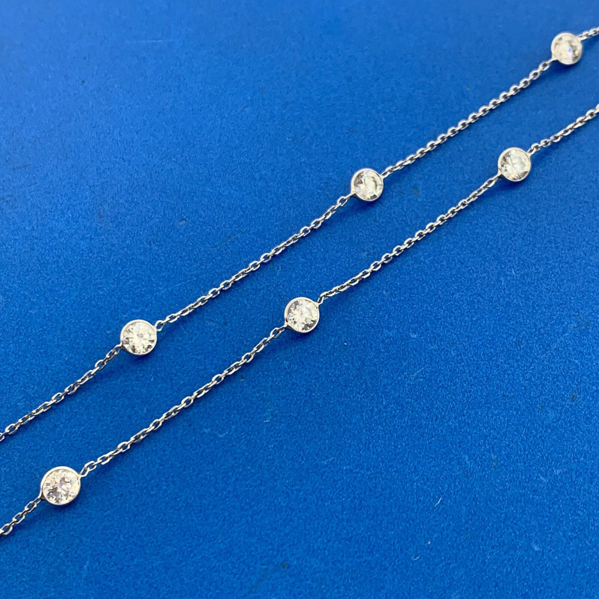 Designer 14K White Gold Round White Tourmaline Station Necklace