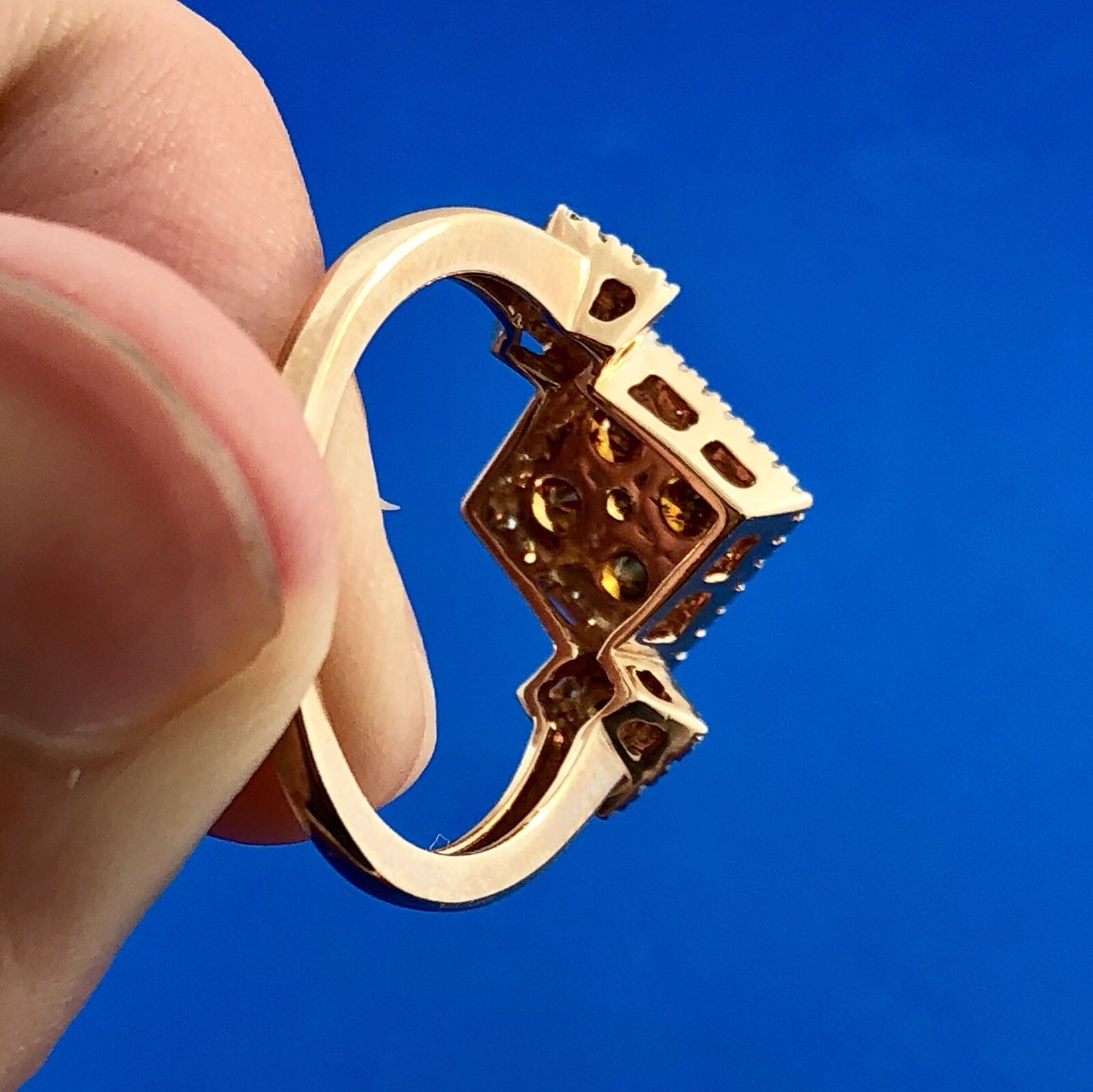 10k Rose Gold Mocha Diamond Ring with White Diamond Halo 9SQ