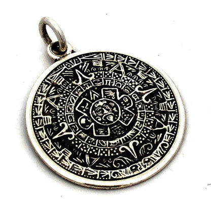 Vintage Hecho Mexico 925 Sterling Silver Mayan Textured Round Pendant