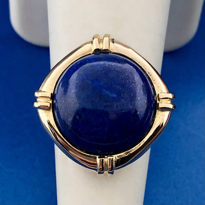 Vintage 14K Yellow Gold Lapis-Lazuli Cabochon Modernist Abstract Cocktail Ring