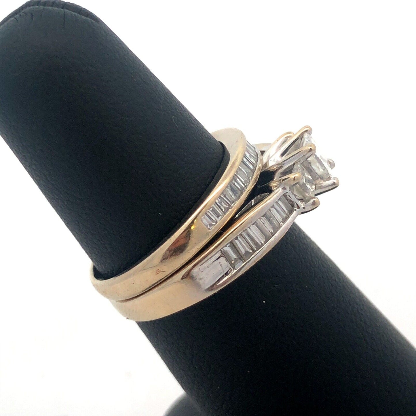 ZEI 14K White Gold Princess Cut Diamond Channel Set Accent Bridal Band Ring Set