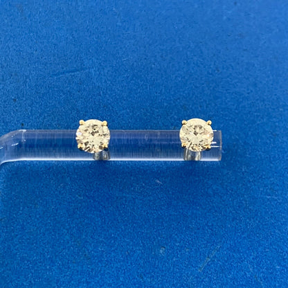 14K Yellow Gold Round Diamond Solitaire Pierced Screw Back Earrings