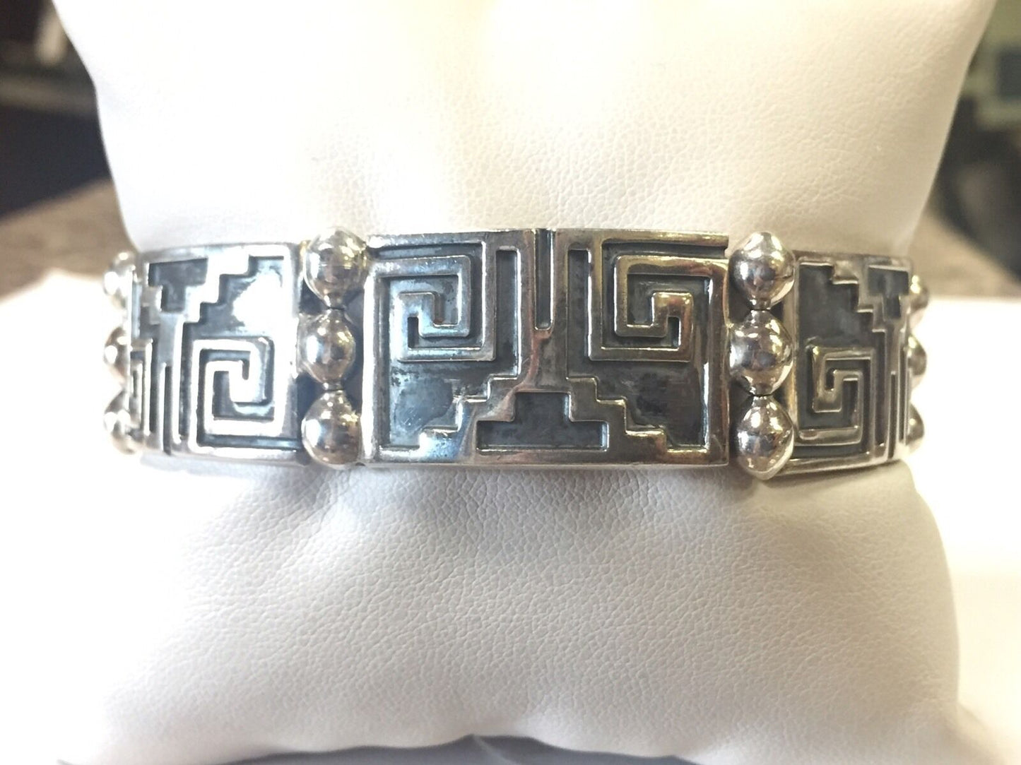 Sterling Silver JR Heavy Mexico 925 Aztec Design Beaded Bracelet