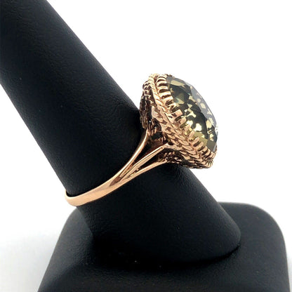 Vintage Siffari 14K Yellow Gold Oval Green Amethyst Solitaire Cocktail Ring