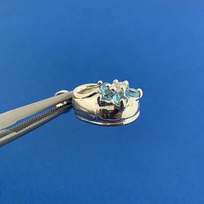 Silver Toned Round Blue White Sparkling CZ Child's Floral Shoe Dangle Pendant