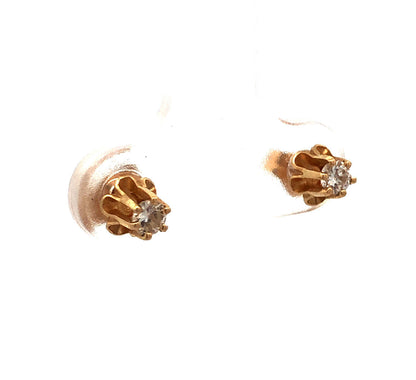 Petite 14K Yellow Gold Round Diamond Flower Shaped Butterfly-Back Stud Earrings