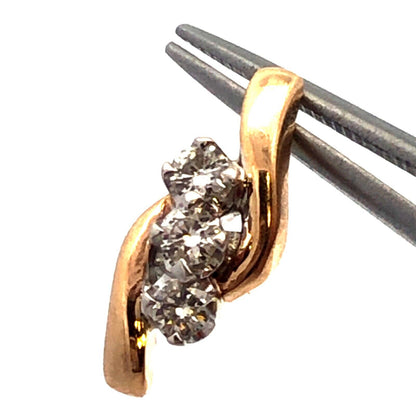 14K Yellow Gold Round Diamond Trio Modernist Anniversary Stud Earrings