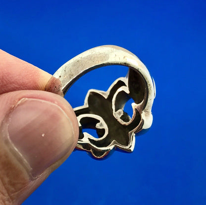 Designer 925 Sterling Silver Fleur De Lis Cut Out Symbol Statement Ring