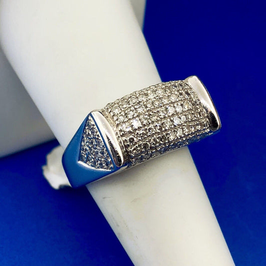 Gorgeous 14k White Gold Round Cut Diamond Unisex Pave Ring Size 7