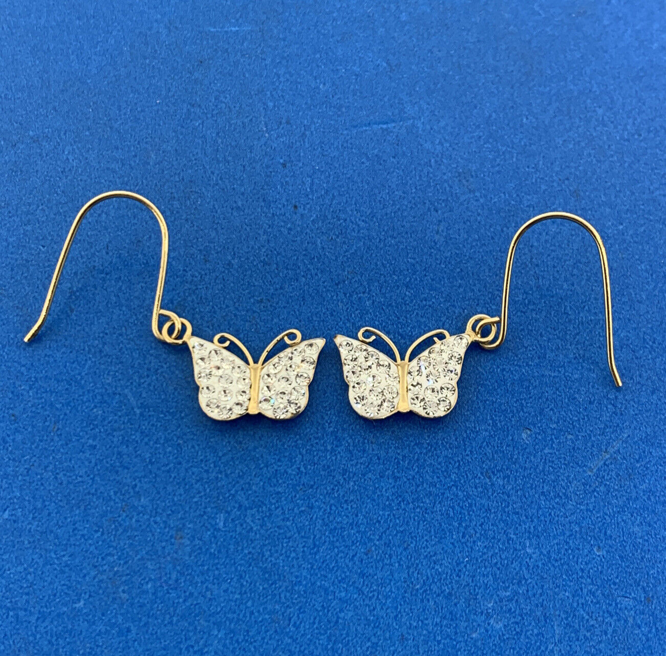 Jacmel Mauritius 925 Sterling Silver Vermeil Crystal Butterfly Dangle Earrings