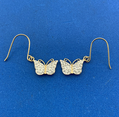 Jacmel Mauritius 925 Sterling Silver Vermeil Crystal Butterfly Dangle Earrings