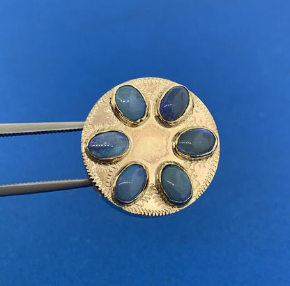 Vintage 10K Yellow Gold Oval Opal Cabochon Floral Cluster Slide Bracelet Charm