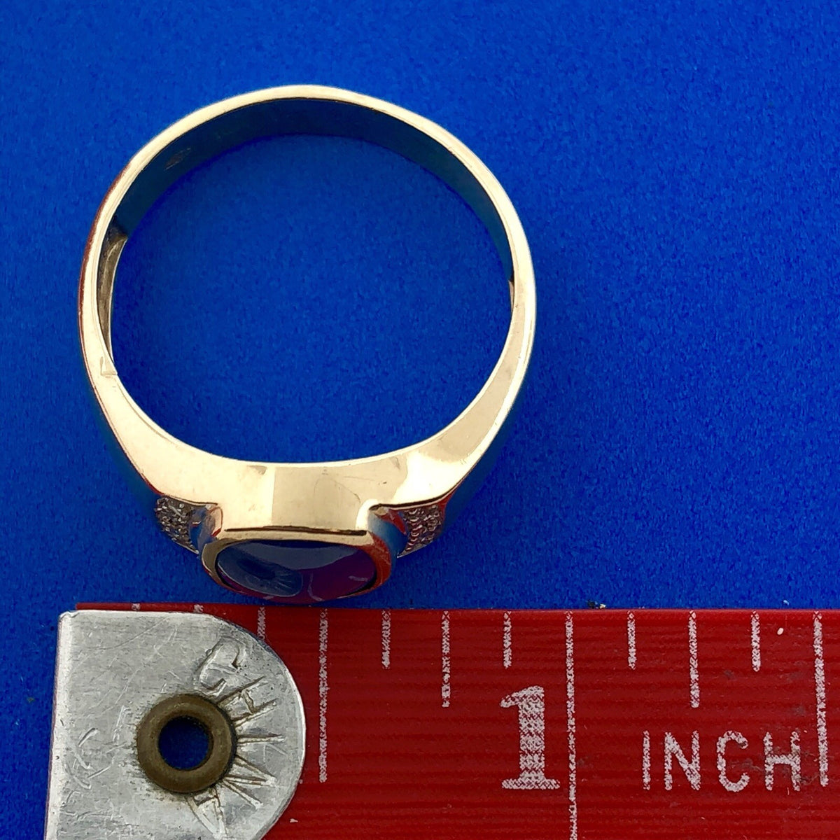 Vintage 10K Yellow Gold Blue Star Sapphire Diamond Unisex Statement Ring