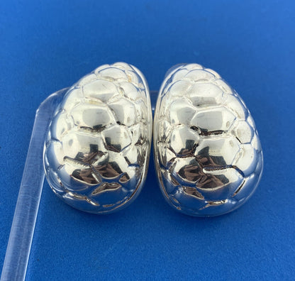 Designer Sterling Silver 925 Curved Hexagon Turtle Shell Statement Stud Earrings