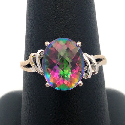 Gorgeous 14K White Gold Oval Mystic Topaz Cocktail Ring