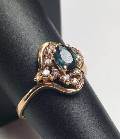 Designer 14K Yellow Gold Diamond Sapphire September Anniversary Cocktail Ring