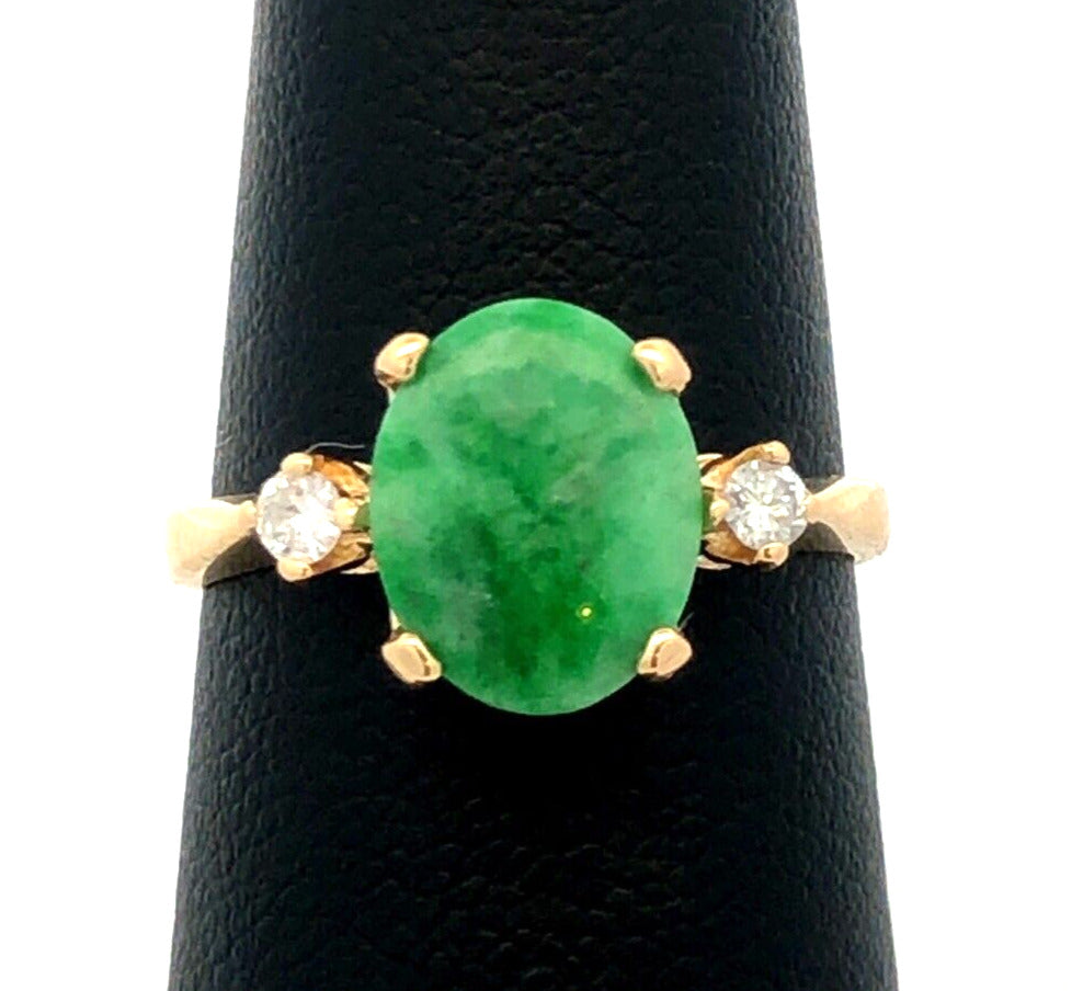 Designer KIN 14K Yellow Gold Oval Green Jade Round Diamond Accents Ring