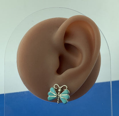 Designer 925 Sterling Silver Turquoise Enamel Butterfly Insect Stud Earrings
