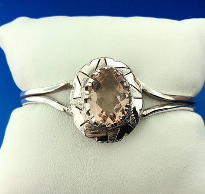Sterling Silver Morganite Cubic Zirconia Concho Cuff Bracelet