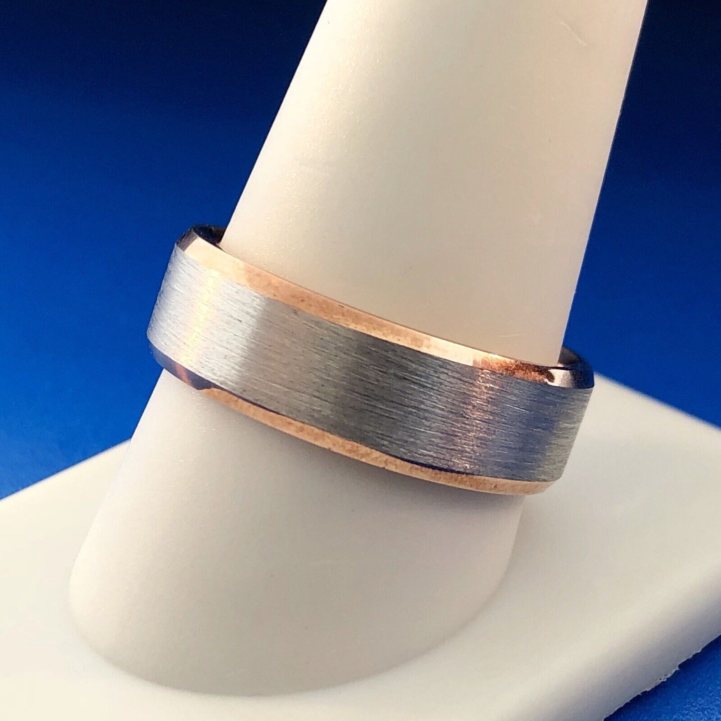Popular 10K White Rose Gold Brushed Polished 7 MM Unisex Wedding Cigar Band Ring