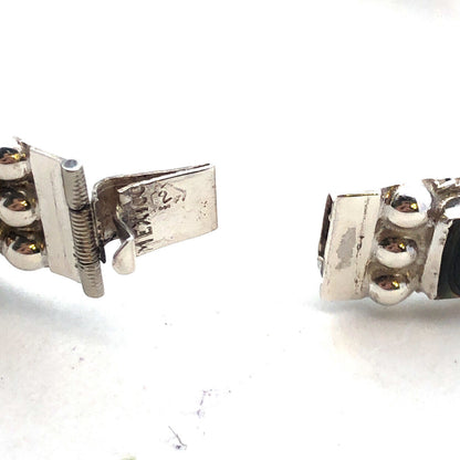 Vintage Taxco 925 Sterling Silver Abalone Rectangle Cabochon Panel Bracelet