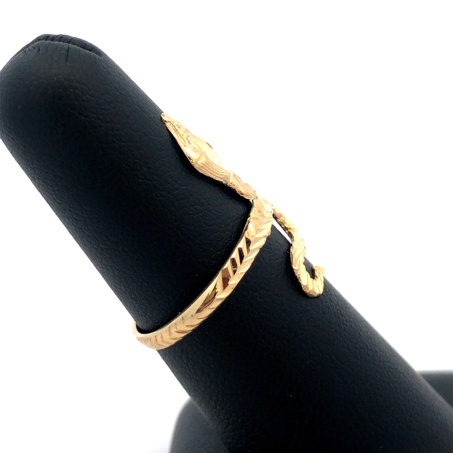 Designer 10K Yellow Gold Diamond Cut Rattler Textured Snake Ring