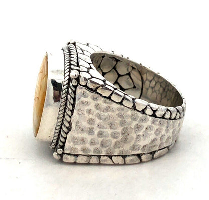SARDA 925 Sterling Silver Mother of Pearl Mosaic Square Peaceful Heart Ring