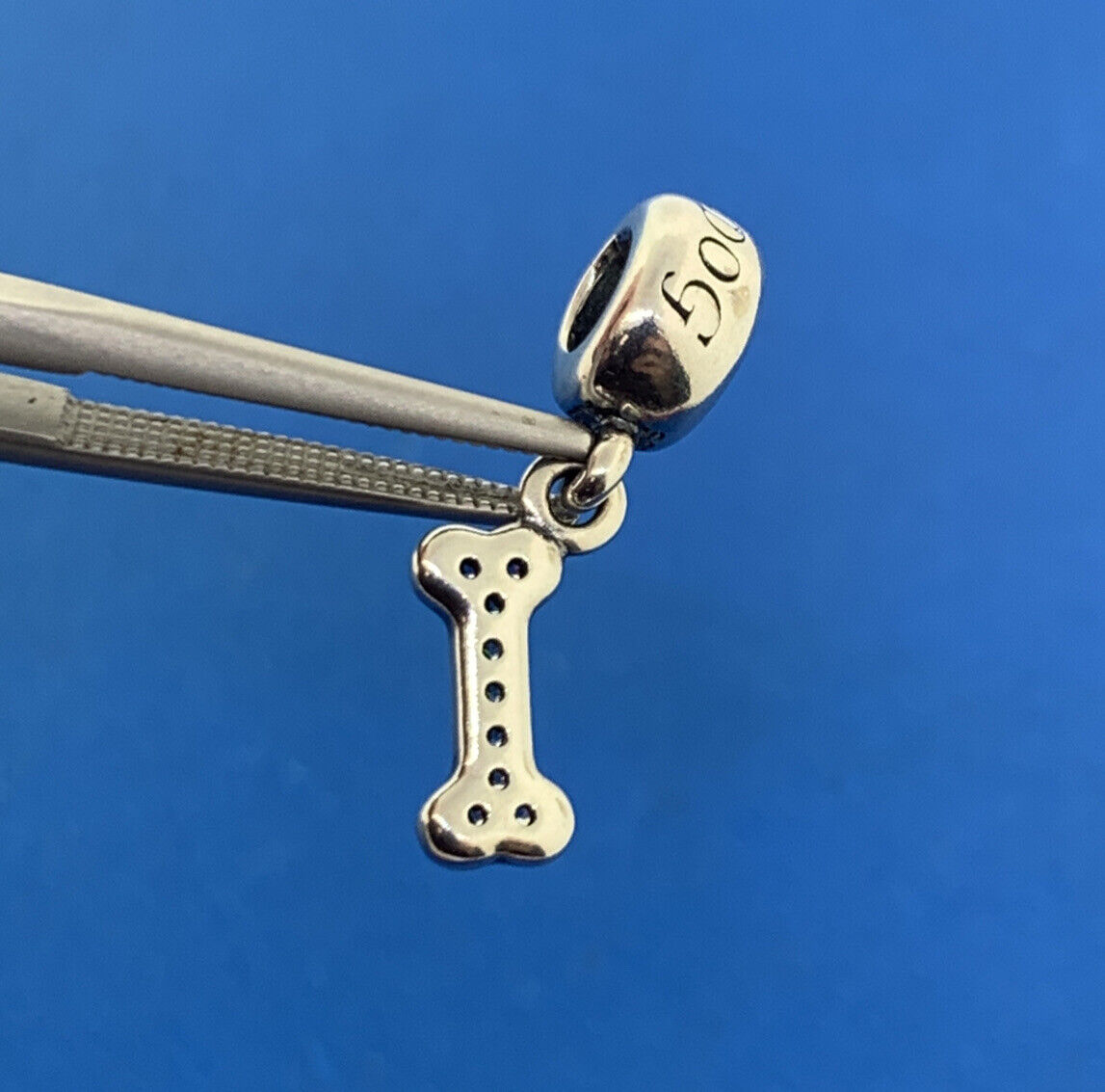 PANDORA Sterling Silver Cubic Zirconia 791263CZ Dog Bone Dangle Bracelet Charm