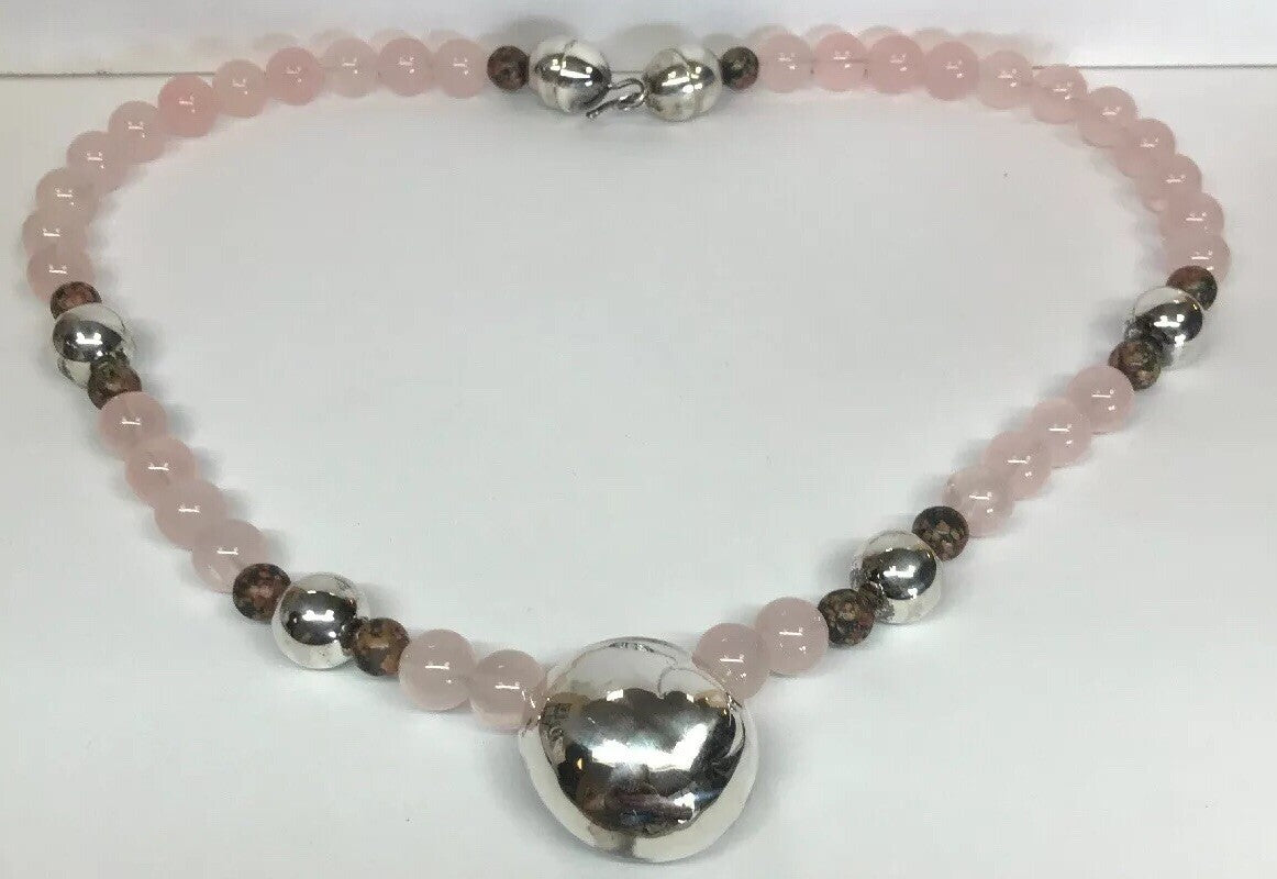 Mignon Faget 925 Sterling Silver Rose Quartz Jasper Bead Moon Snail Necklace