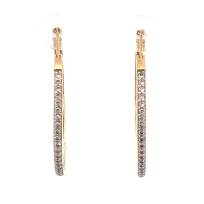 Vermeil 925 Sterling Silver Basket Weave Hoop Cubic Zirconia Border Earrings