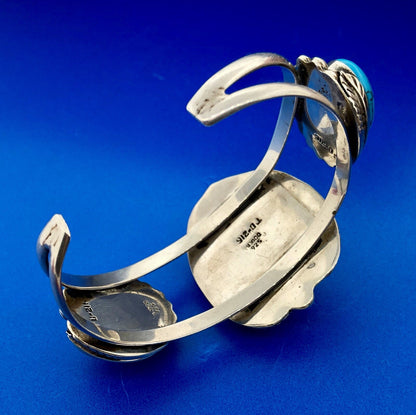 Vintage Taxco TC-216 Sterling Silver 925 Turquoise Trio Statement Cuff Bracelet