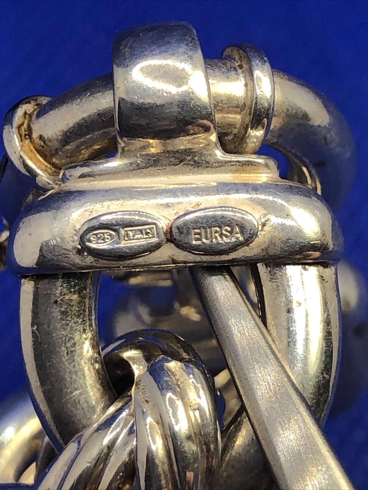 Designer Eursa Italy 925 Sterling Silver Oval Polished Ribbed Link Bracelet