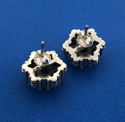Sterling Silver 925 Garnet Solitaire Halo Flower Floral Cluster Stud Earrings