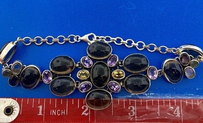 Vintage Sterling Silver 925 Topaz Amethyst Citrine Statement Anklet Or Bracelet
