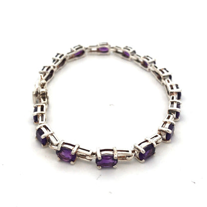 Designer R 925 Sterling Silver Oval Purple Amethyst Tennis Bracelet