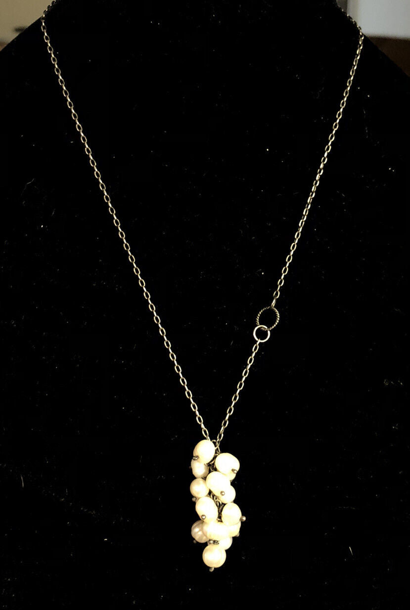 Vintage 925 Sterling Silver Pearl Cluster Pendant Toggle Chain Necklace