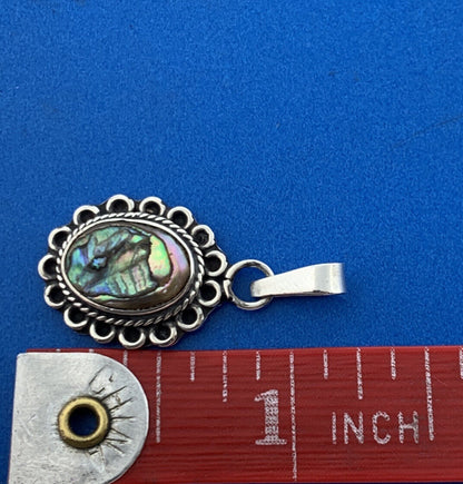Vintage Taxco Mexico Artisan 925 Sterling Silver Abalone Doublet Oval Pendant